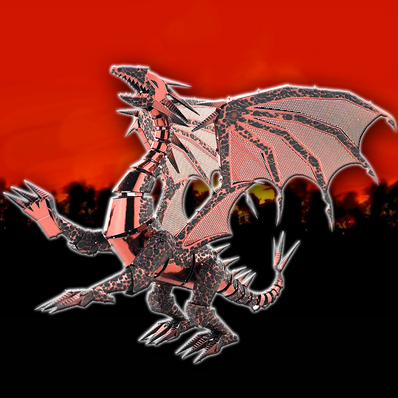 Puzzle cool color version of metal 3D three-dimensional puzzle DIY assembly model flame dragon evil painting