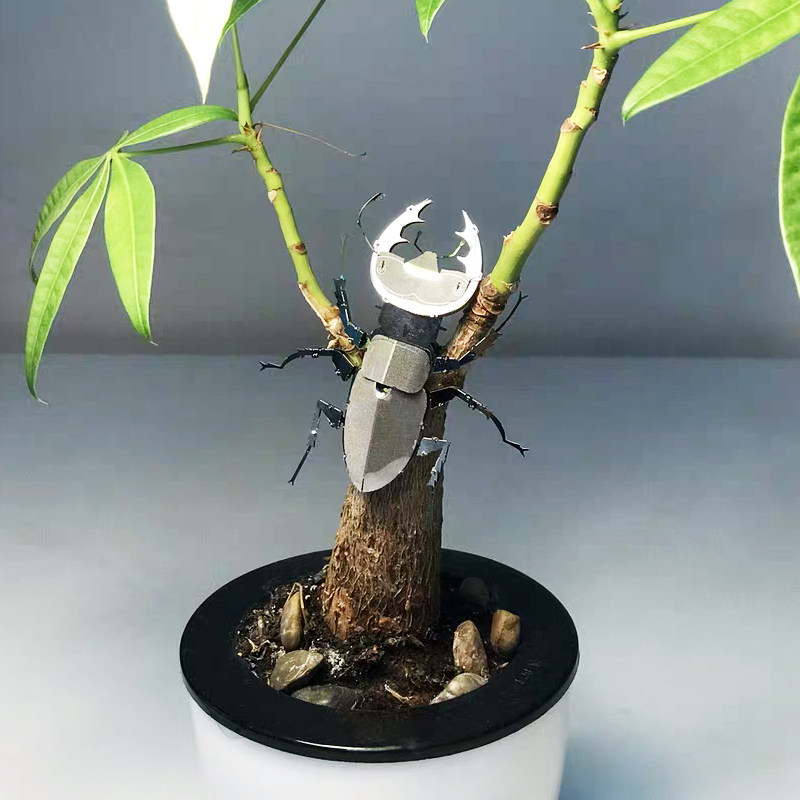 Steel model 3D glue-free three-dimensional insect puzzle metal diy assembled stainless steel handmade model staghorn beetle