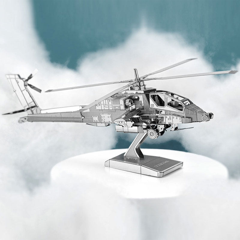 3D glue-free three-dimensional metal assembly stainless steel puzzle model fighter bomber AH64 helicopter Apache