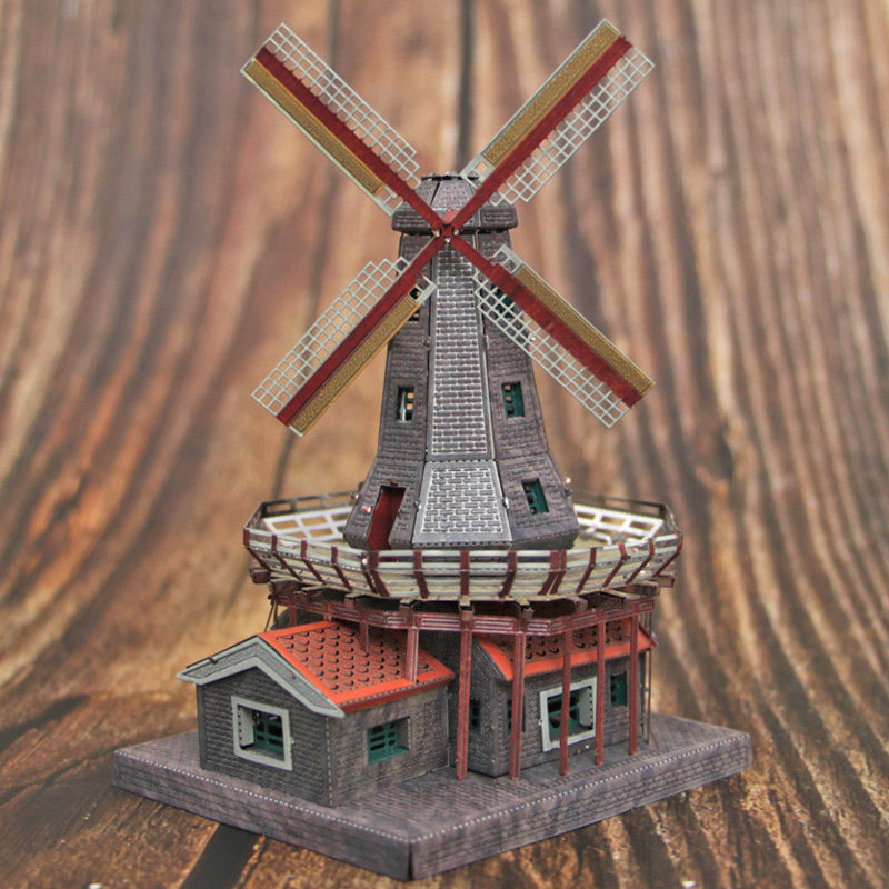 Pin cool 3D three-dimensional alloy production toy Dutch windmill puzzle hand-assembled craft gift decoration home model