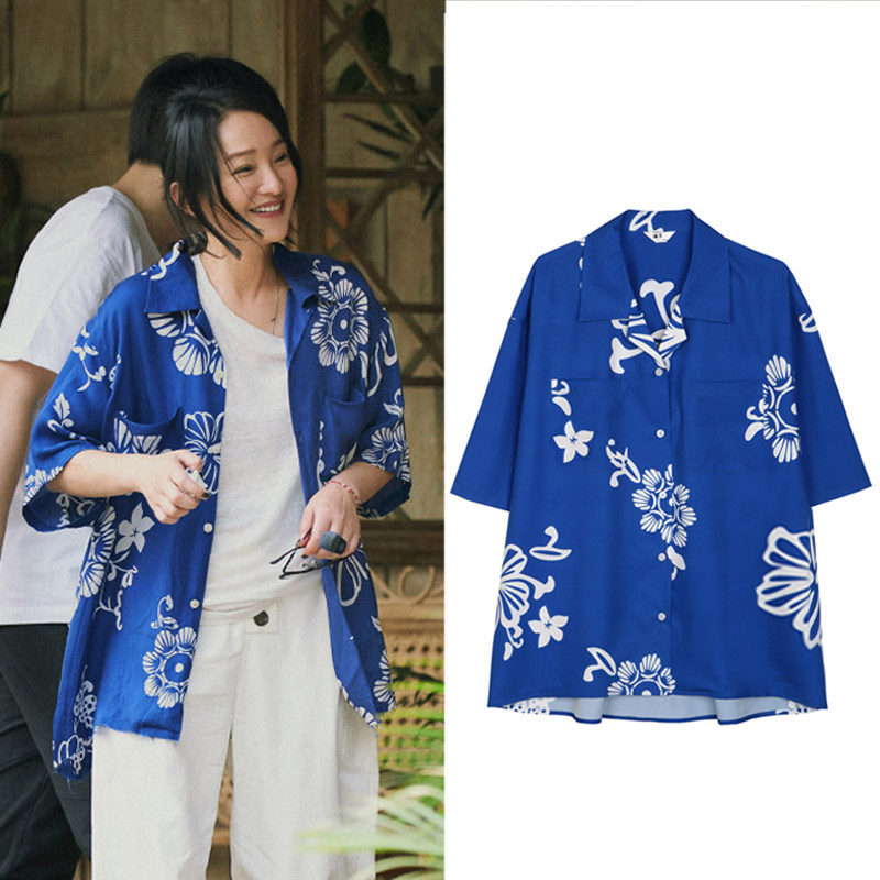 Yearning for life Zhou Xun's same style clothes short-sleeved shirt women's design sense niche retro Hong Kong style floral top summer - Taobao