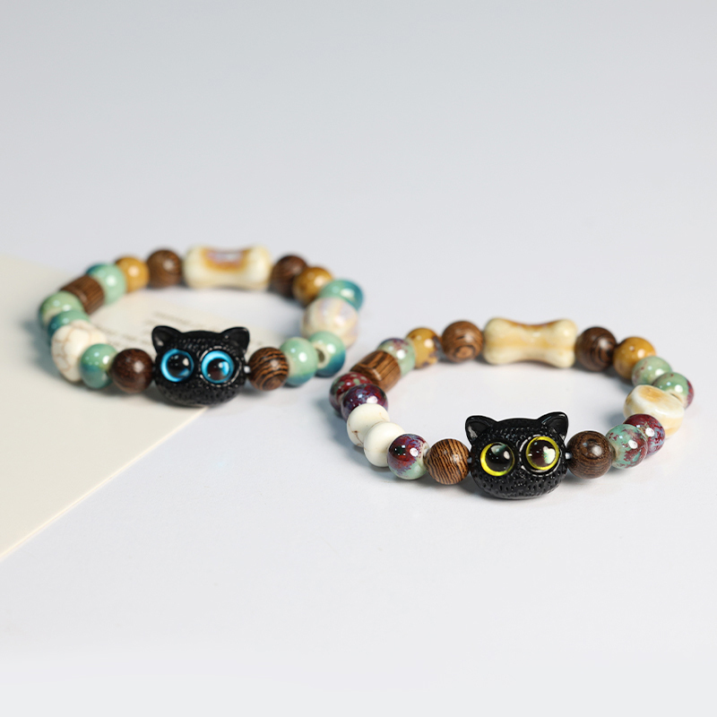 Cute and Cool Cat and Owl Bracelets, Ceramic Beaded Bracelets, Jingdezhen Porcelain Bead Jewelry, Student Trinkets