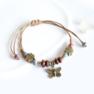 Ethnic Scenery Dezhen Ceramic Beads Bracelet Wooden Beads Beaded Braided Bracelet Butterfly Style Bracelet Ancient Style Accessories