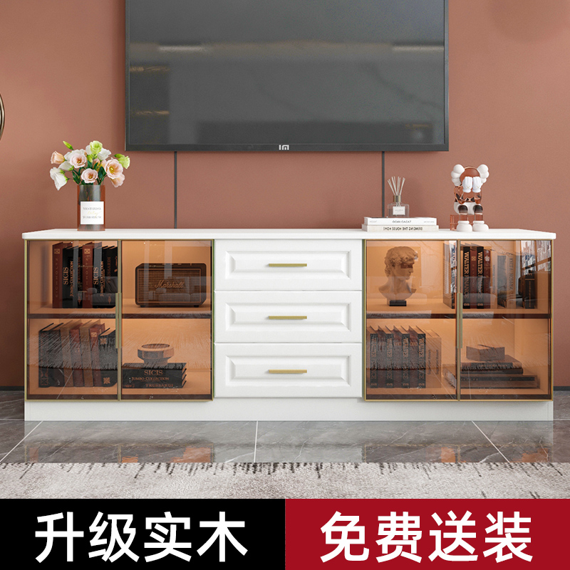 Solid Wood TV Cabinet High Cabinet Modern Light Lavish Bedroom TV Desk Living-room TV Cabinet Containing Cabinet Combo Wall Cabinet