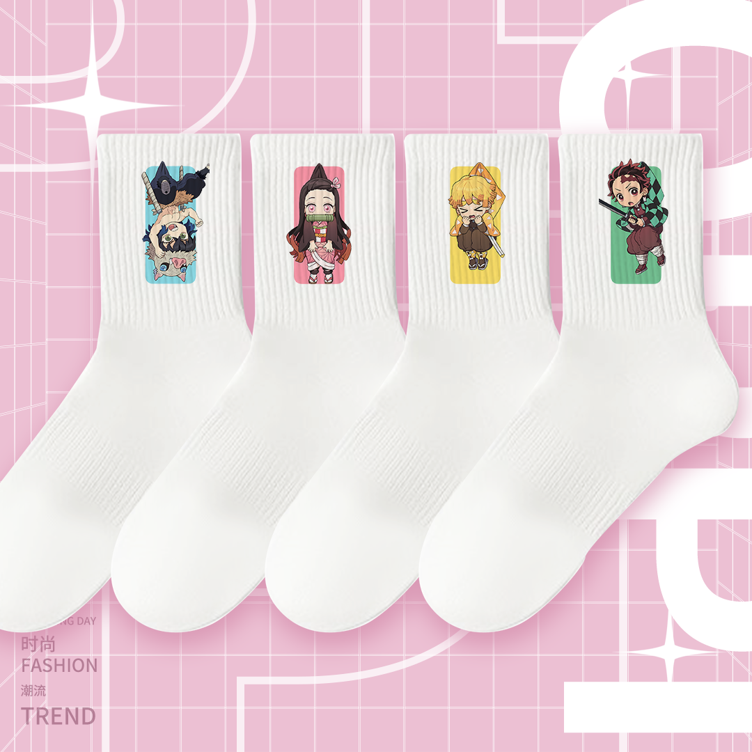 Demon Slayer: Kimetsu No Yaiba Crayon Shin-Chan Iron Man Spy X Family Anime Print White Socks Long Socks Socks Sports Socks