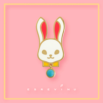 Cosmic symbol White Rabbit brooch ESREVINU original design Enamel gold plated jewelry Cute gift