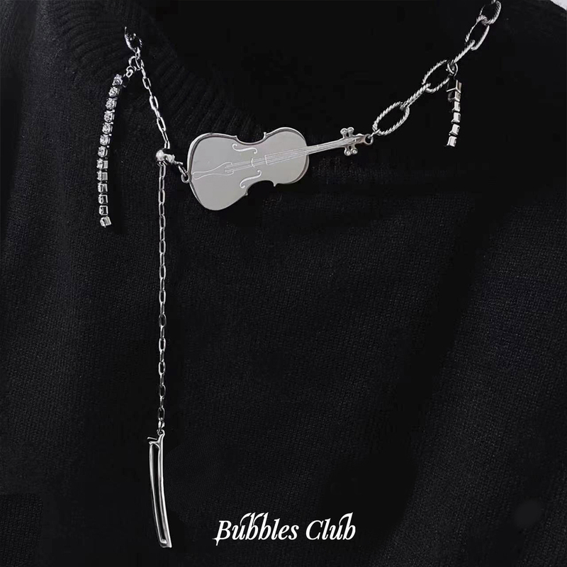 Bubbles Club Quartet Series Cello Necklace with Sparkling Diamond Tassels, Sweet and Cool, Adjustable, Can Be Played with the Strings