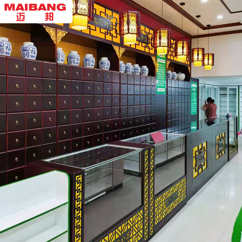Direct selling Chinese medicine cabinet Chinese herbal medicine overall cabinet antique thickened mobile pharmacy solid wood paint medicinal materials marble display cabinet