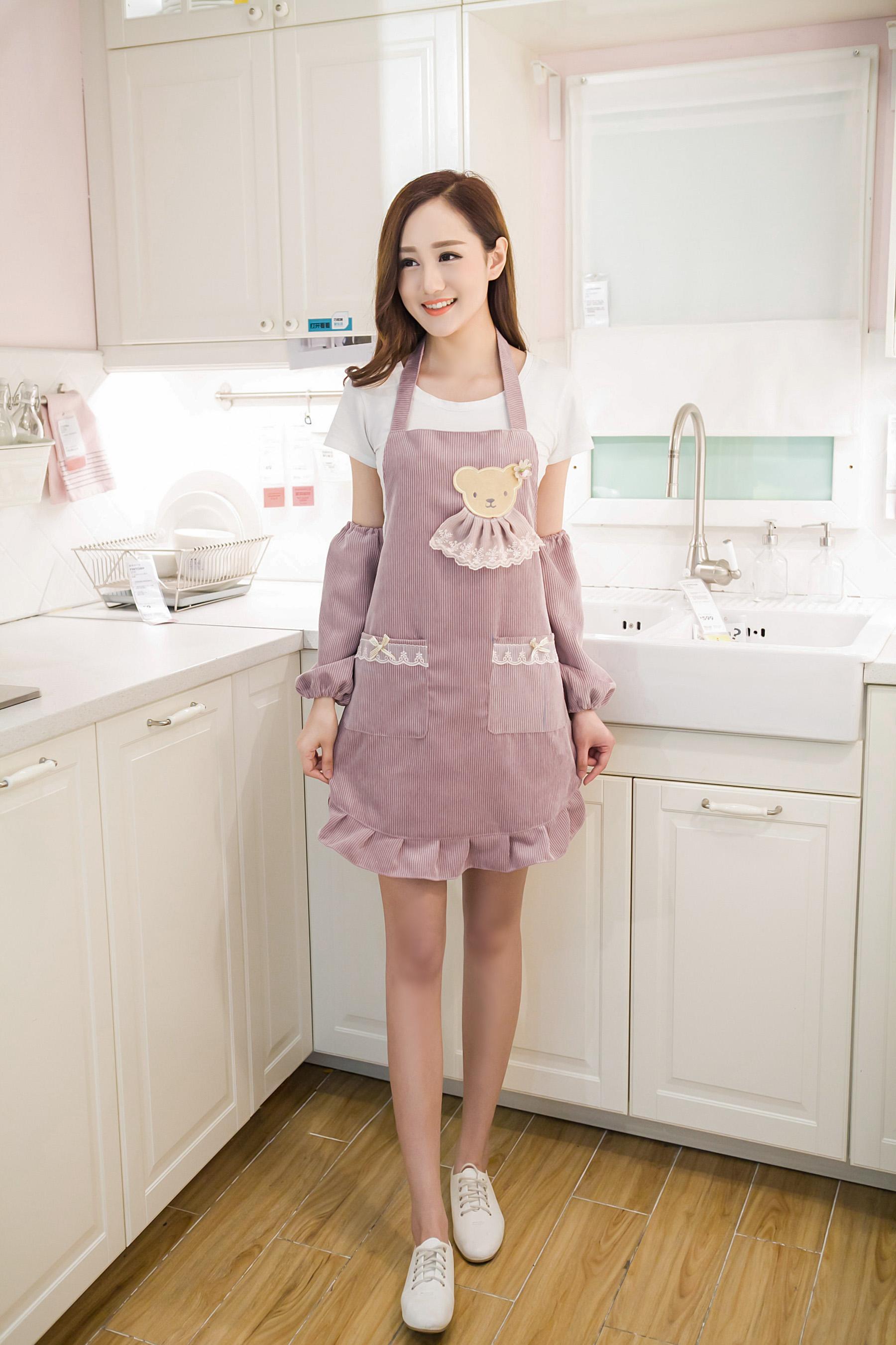 Apron Long Sleeve Adult Hood Dressing kitchen pure cotton grown-up female thickened wick strip down extra-thick