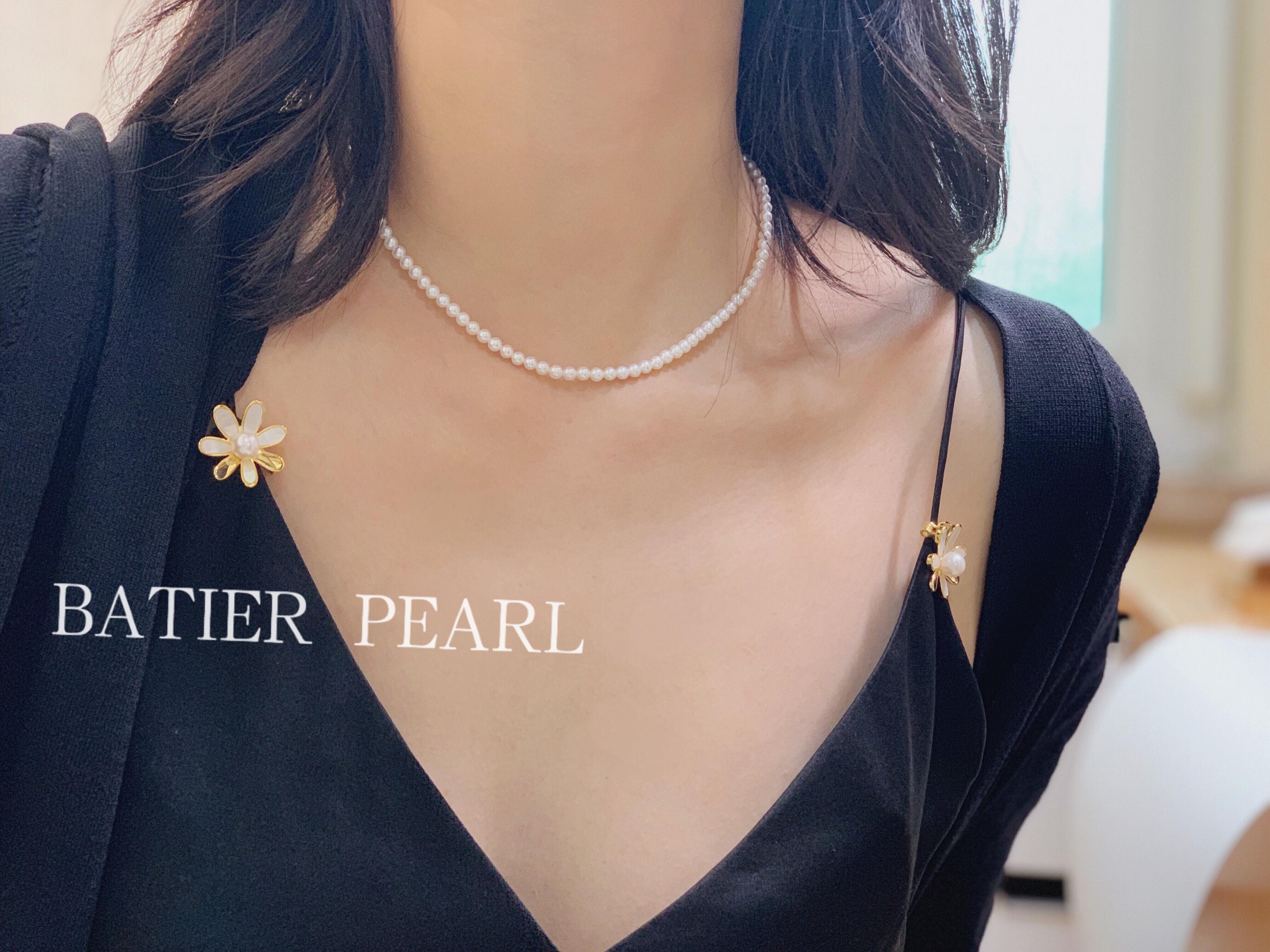 Extra-M same-style beauty neck mini freshwater pearl 18K gold necklace 