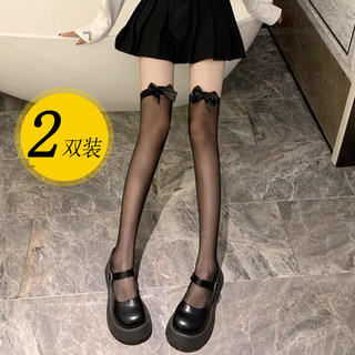 蝴蝶结过膝袜薄款长筒黑丝袜女纯欲高筒日系半截jk大腿袜