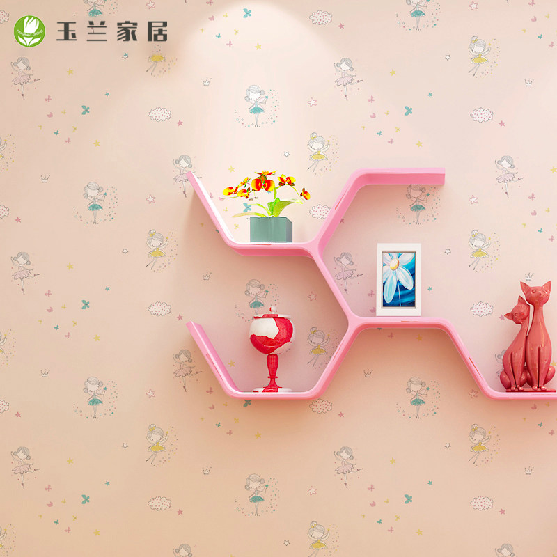 Jade Land Children's Room Wallpaper Unwoven Fabric Girl Room Bedroom Background Wall Modern Cartoon Romantic Wallpaper Little Fairy
