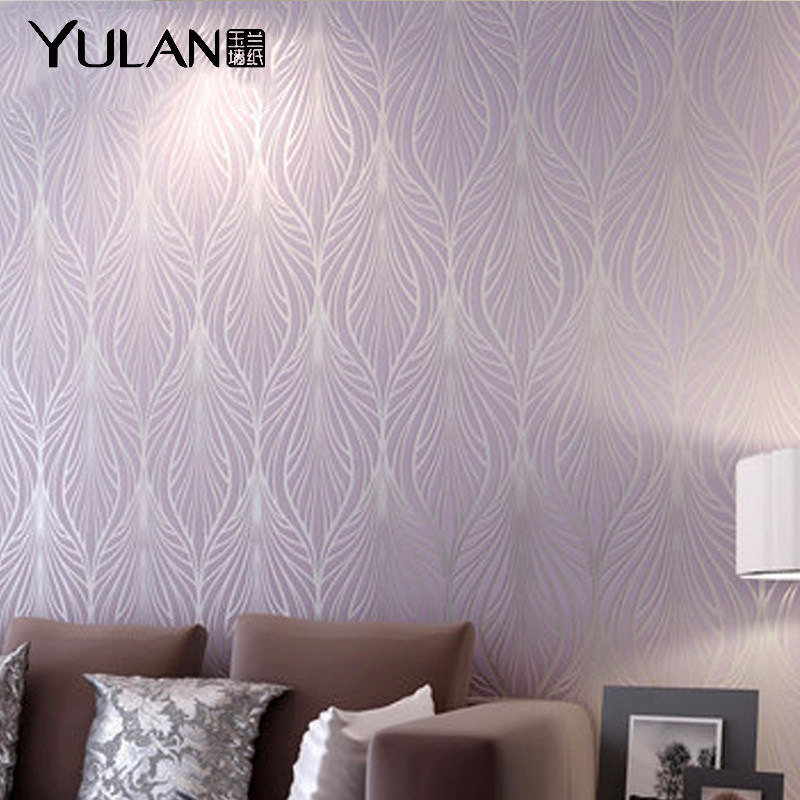 Solid color magnolia wallpaper European simple modern non-woven flocked wallpaper bedroom living room TV background wall