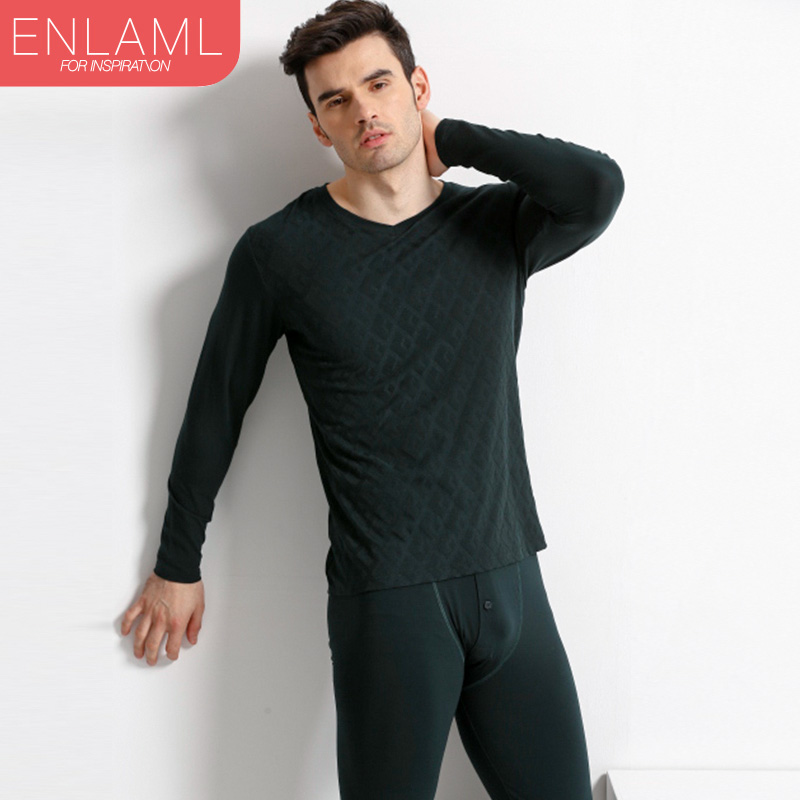 Enlaml Yingnaier men's underwear set Modal thin section autumn clothes sanitary pants Jacquard V-neck basic base for winter