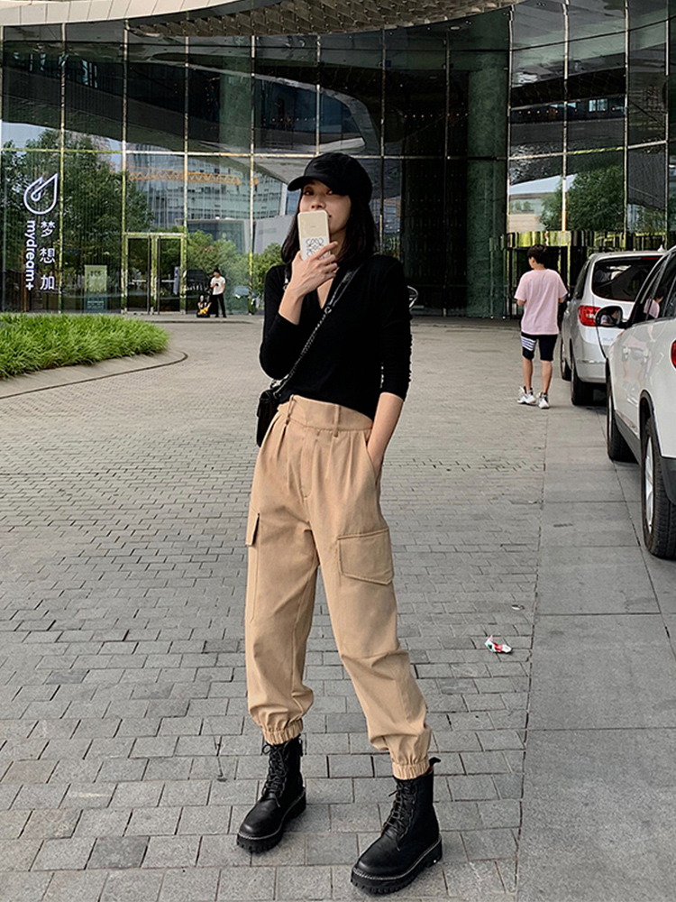 Jing Ye high-waisted overalls women's feet 2021 spring and autumn season new thin loose bf straight nine-point Haarlem pants