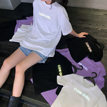 (1 piece 8 fold 2 pieces 7 fold 3 pieces 6 fold) short sleeve t-shirt women Net red super fire reflective letter high waist short top