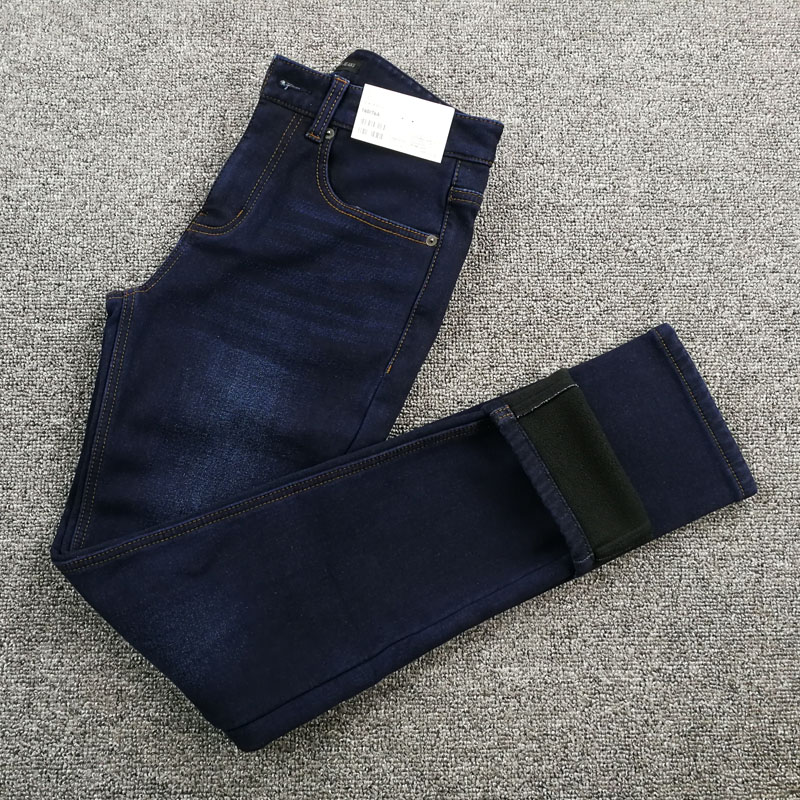 Foreign Trade Men's Cut Mark Tail Goods Autumn Winter Plus Suede Thickened Jeans Straight Barrel Wear Comfort Comfortable Casual Long Pants CC06