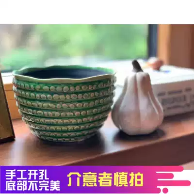 Export Nordic tail single handmade flower pots foreign trade solitary relief ice cracked ceramic designer green flower planter