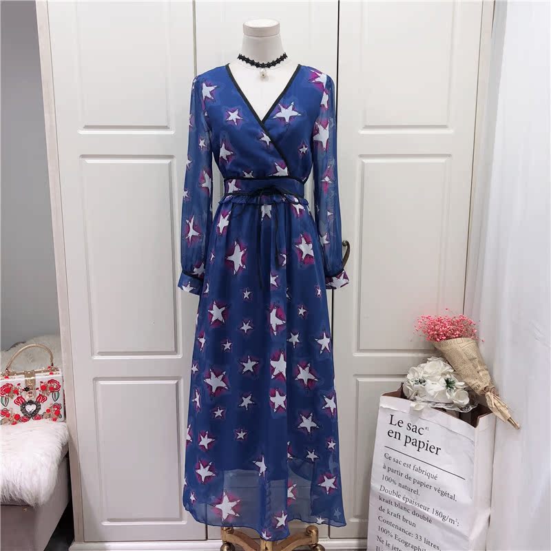 Voan floral print dress 2018 mùa xuân và mùa hè mới của Hàn Quốc phụ nữ một từ váy eo slim slimming mẫu váy xòe