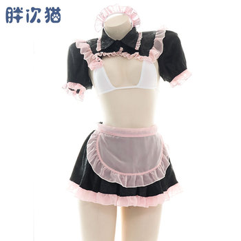 Semi-transparent black sweet maid suit sexy nightgown
