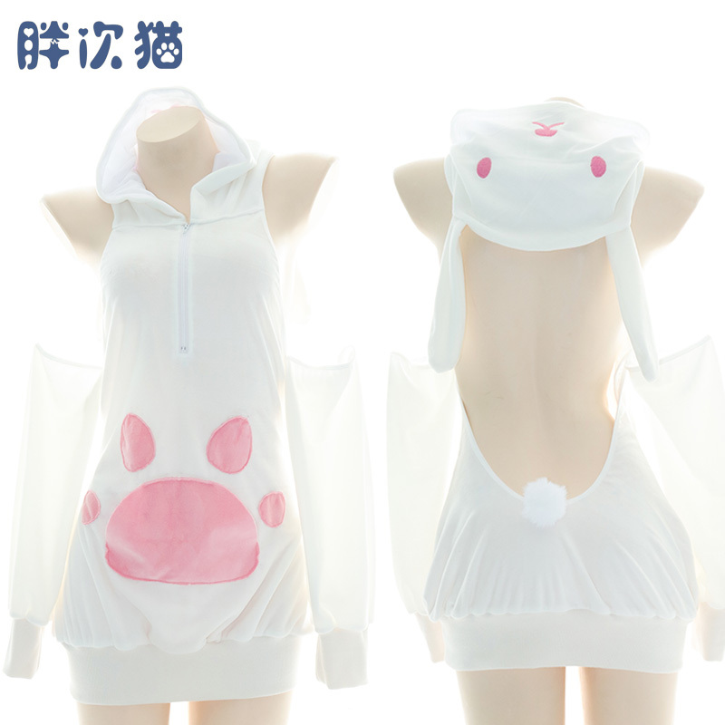Original Cat Claw Plush Sweatshirt Sexy Hooded Kitten Suit Backless Home Clothes Cos Cat Girl Suit
