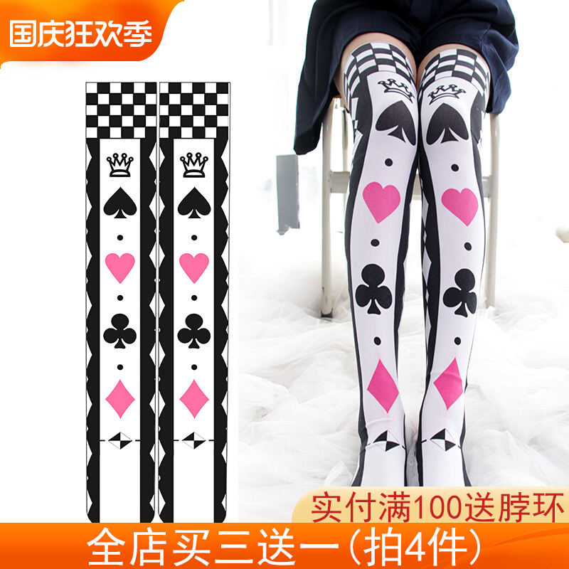 Original playing card printing knee socks Japanese girl velvet high socks stockings