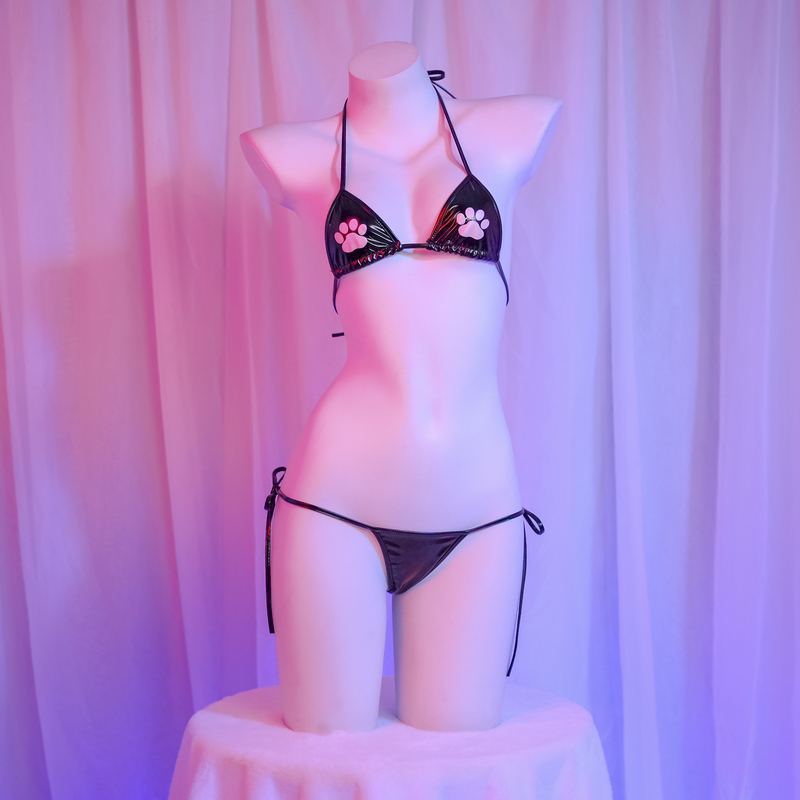 Mini Leather Print Bikini, Two-Dimensional Cat Paw Strap Lingerie, Sexy Private Three-Point Pajamas Mini Leather Print Bikini, Two-Dimensional Cat Paw Strap Lingerie, Sexy Private Three-Point Pajamas