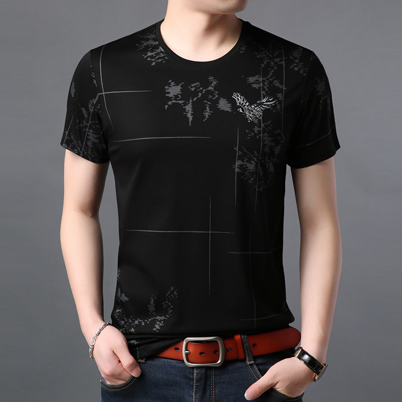 Summer modern dance suit short sleeve Latin dance top men's standard ballroom dance practice suit stretch dance T-shirt