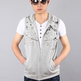 Trendy men's clothing, fashionable and casual hooded vest for men, Korean version of spring and autumn sleeveless cardigan vest for boys, vest, jacket and vest