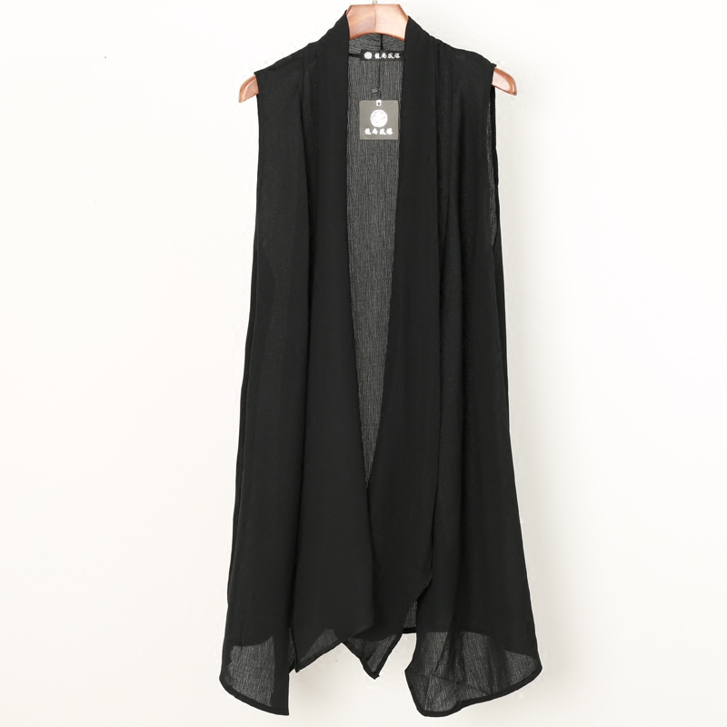 Trendy Thin Mid-Length Vest for Men, Sleeveless Cardigan, Black Shawl, Spring and Summer Personalized Vest Jacket Trendy Thin Mid-Length Vest for Men, Sleeveless Cardigan, Black Shawl, Spring and Summer Personalized Vest Jacket