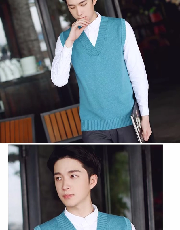 Thanh niên mùa đông không tay áo len nam áo len len Hàn Quốc vest nam áo len cổ chữ V