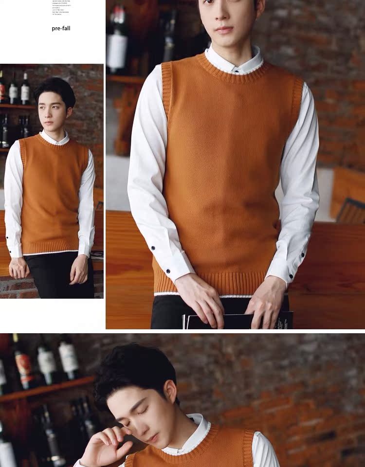 Mùa thu đông nam áo len vest không tay áo len len vest đen vest vai cá tính áo len nam trung niên