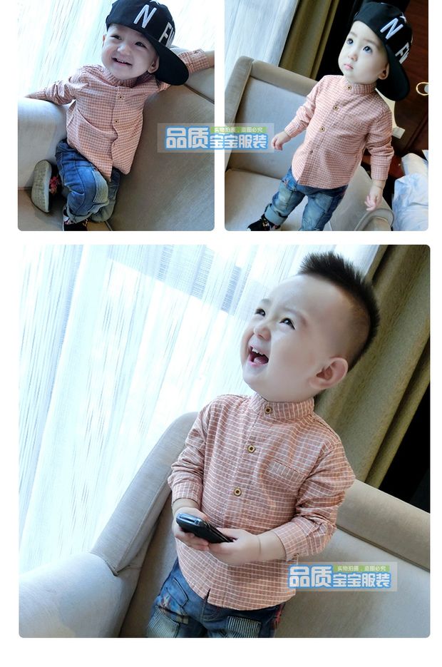 Bé trai mùa thu và áo sơ mi nhung trẻ em mùa thu đông cổ áo sơ mi cổ áo bé sơ mi trẻ em dài tay áo sơ mi bé trai xuất khẩu