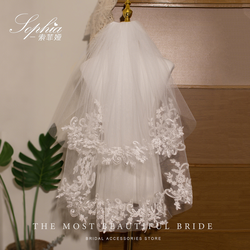 French-Style Vintage Lace Veil Bridal Main Wedding Dress High-End White Proposal Headpiece Marriage Registration Photo Props