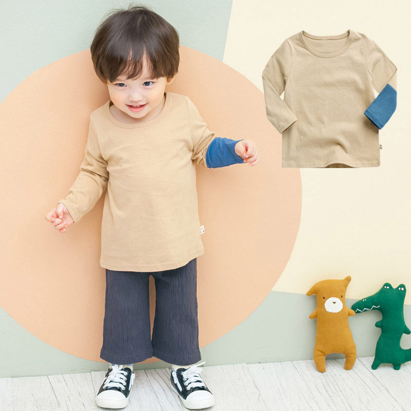 South Korea Imports Young Children Casual Blouses Spring Autumn Infant Child Blouses Undershirt Fashion Round Collar Long Sleeve Collision Color Splicing