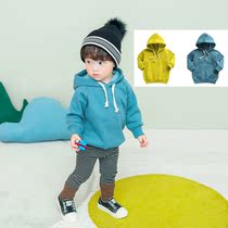 South Korea imported baby sweater 2021 Spring and Autumn new childrens hooded jacket plus velvet long sleeve warm casual and lovely