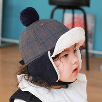 Korean baby hair ball hat warm plus velvet childrens hat autumn and winter boy cap thick ear protection hat girl