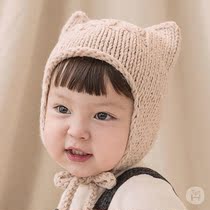 South Korea imported baby hat autumn and winter children wool knitted hat ear protection baby girl 0-1-2 years old infant