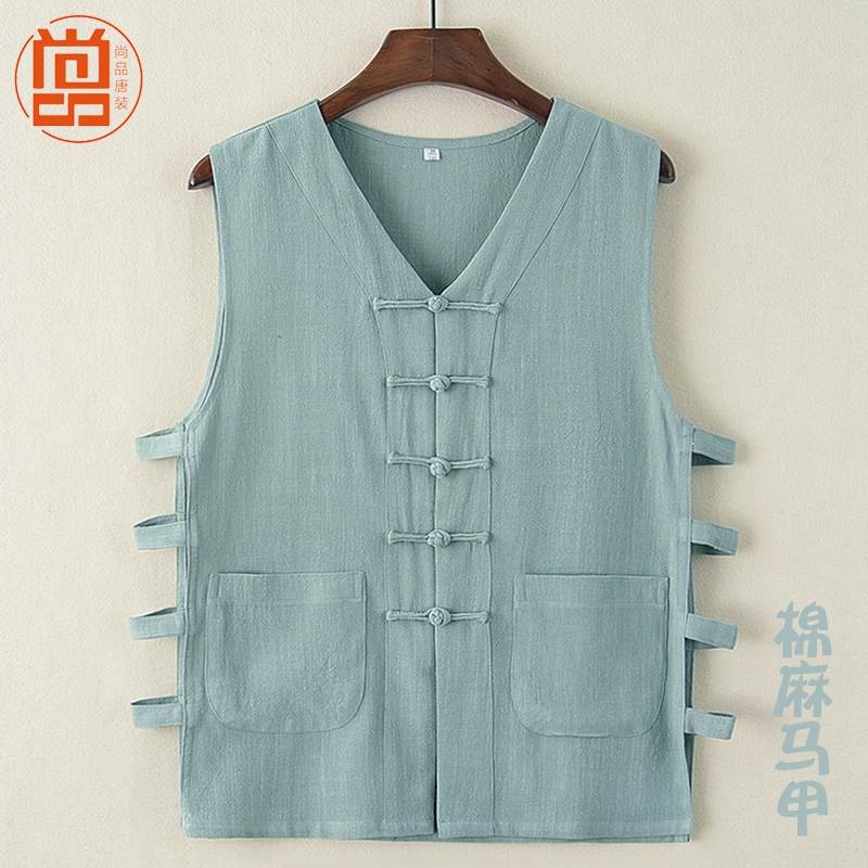 Tang Suit for Men, Chinese Style, Chinese-Style Jacket, Summer Vest for Middle-Aged and Elderly, Retro Sleeveless Vest, Cotton and Linen Waistcoat, Ethnic Style