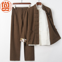 Flax Tang mens retro Chinese style suit Chinese mens cotton linen three-piece mens coat