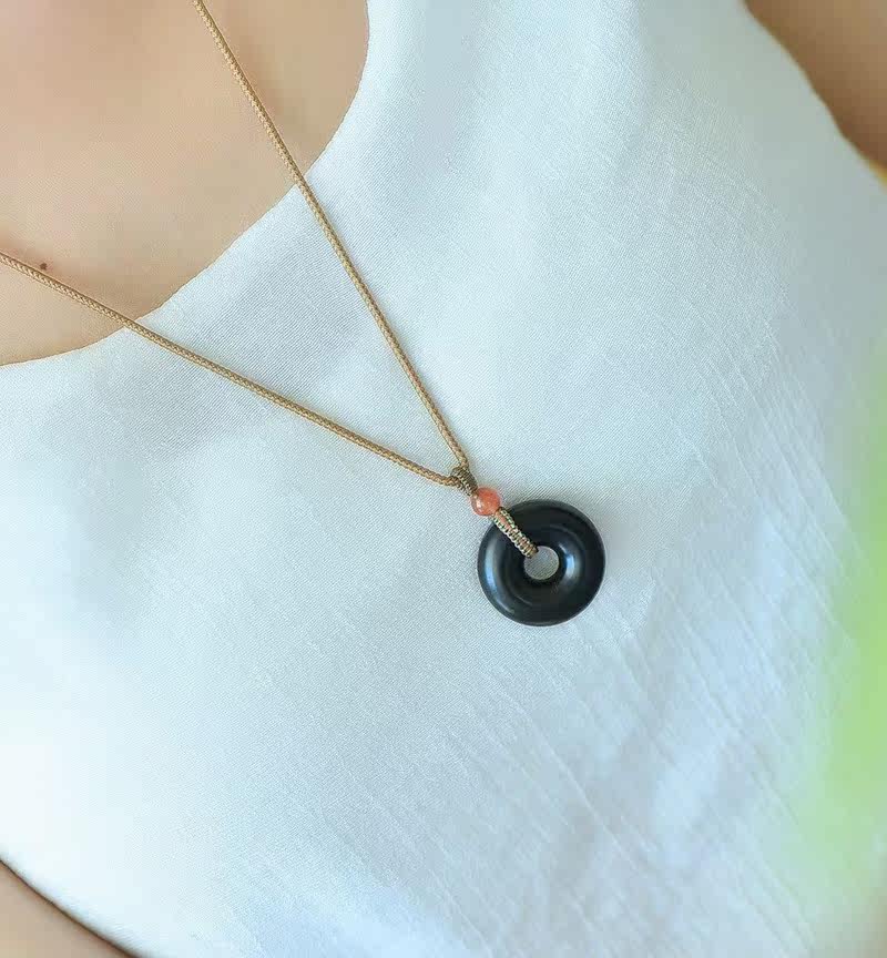 Xinjiang and Tian Yuegoat Grease Grade Ink Jade Green Buckle Pendant Original Design Fine Hanging Rope Brief Pendant Around