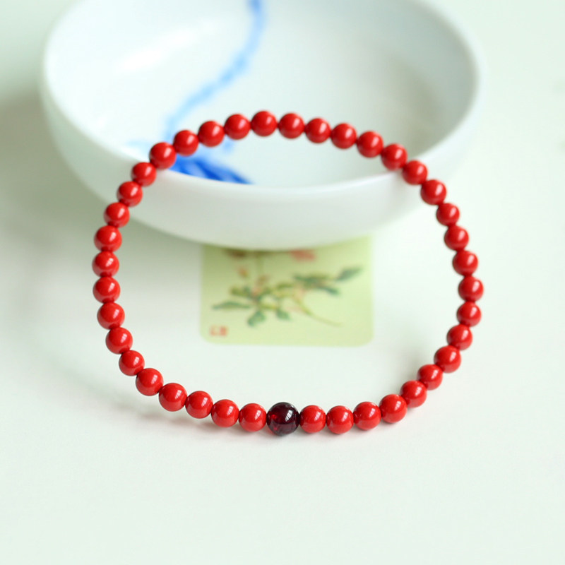Natural pure red Sand Hand Alchemist 5mm lovers Terrated ethnic wind This year Female style red rope bracelet