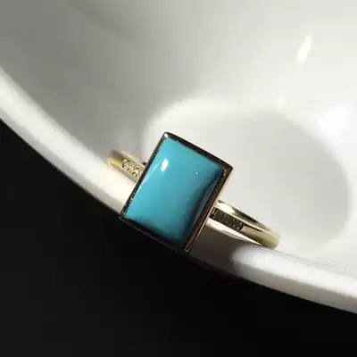 Original mine Yungai Temple turquoise ring Women's glossy high porcelain 18K gold inlaid princess square ring