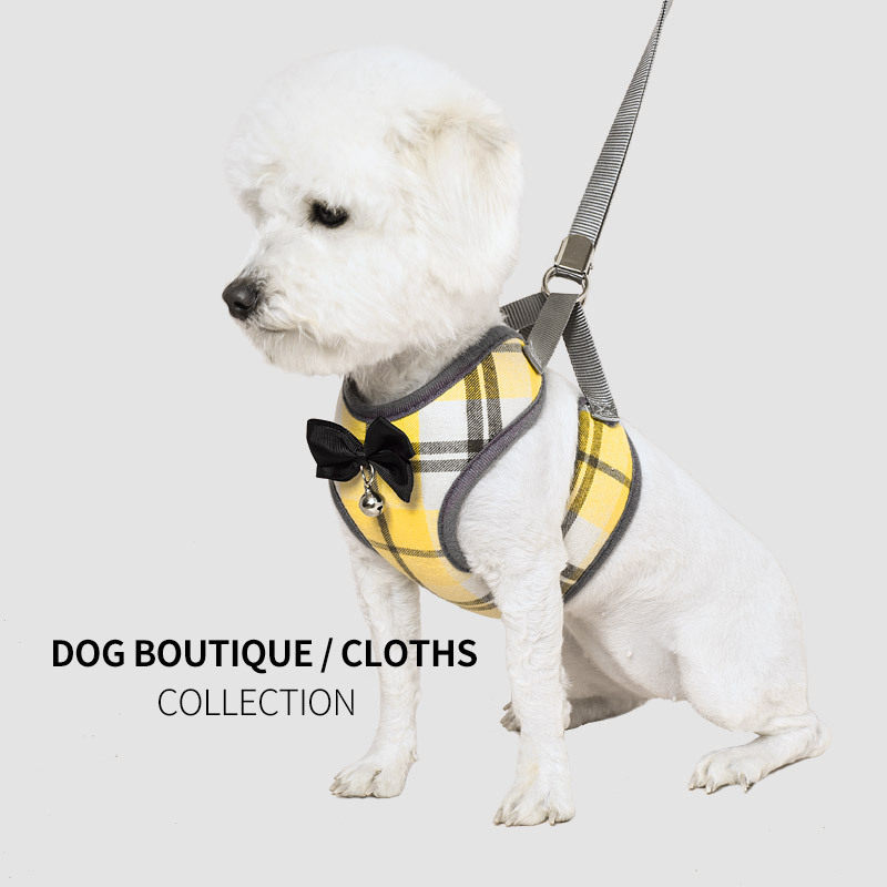 Puppy Small Dog Traction Rope Vest Teddy Bixiong Super Cute Cute Walking Dog Rope Plaid Vest Bow