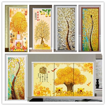 Old door refurbished self-adhesive decorative door sticker creative wealth tree sticker living room entrance sticker wardrobe wooden door