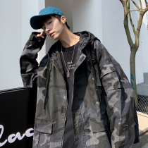 Spring and Autumn Tide brand tooling jacket mens harbor style handsome bf wind loose hooded jacket trend hip hop jacket mens tide