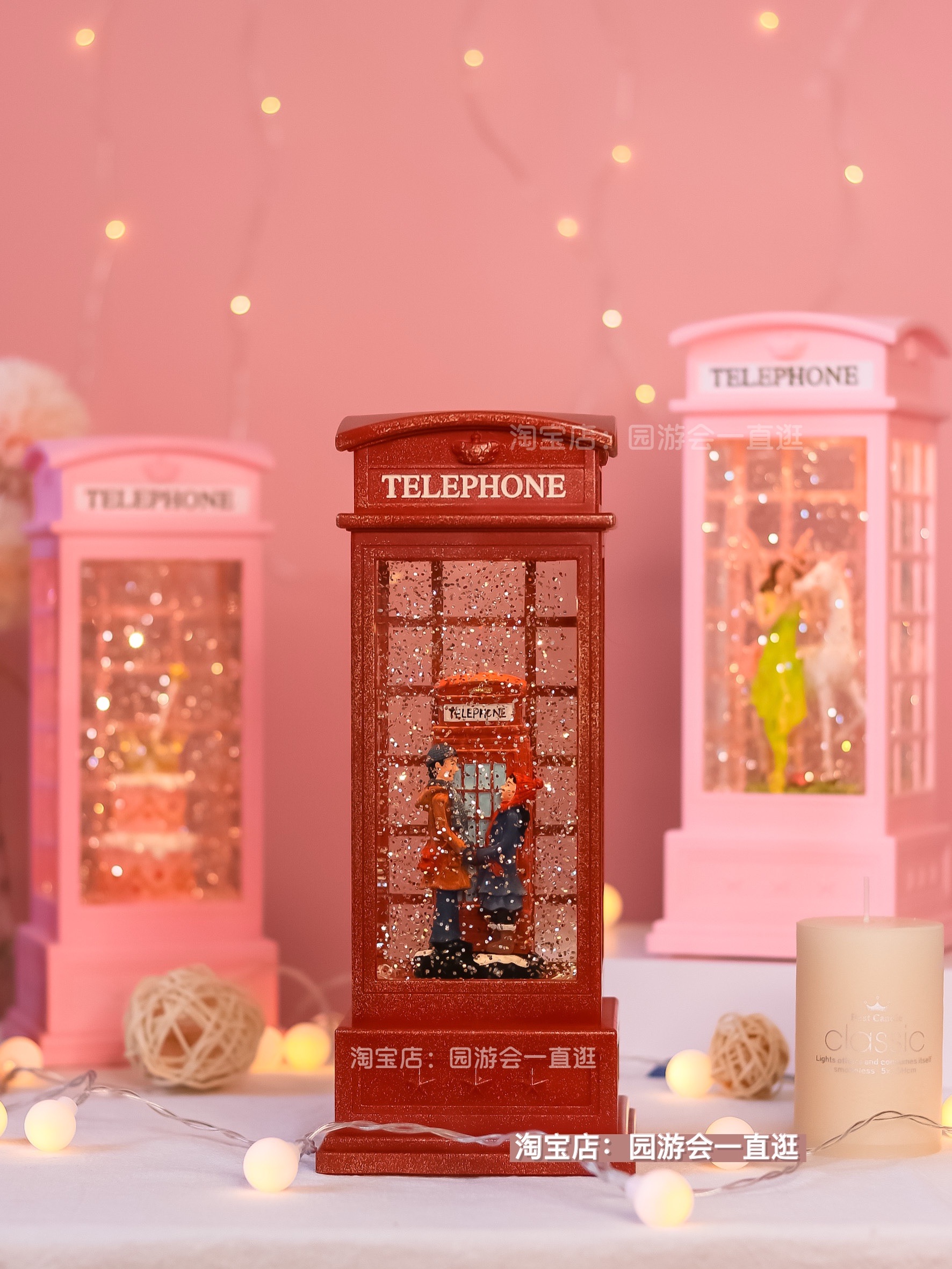 Valentine's Day gift couple phone booth music box crystal ball girl make a wish windproof light music box romantic ornaments