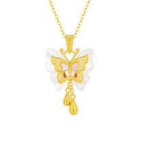 Zhou Taisheng gold inlaid jade pendant for women and Hetian white jade butterfly pendant mother-of-pearl craft gift for girls and mothers