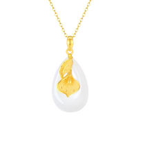 Zhou Taisheng gold inlaid jade pendant for women and Tian white jade water droplet of wealth and blooming flower pendant for girls’ mother’s birthday