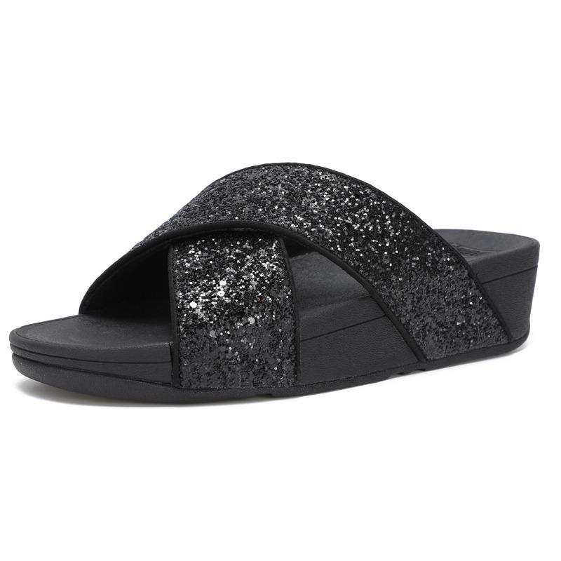 Fitflop Women's New Summer Genuine Leather Cross-Strap Sandals, Fashionable and Versatile for Outdoor Wear, Casual Slip-On Thick-Soled Slippers